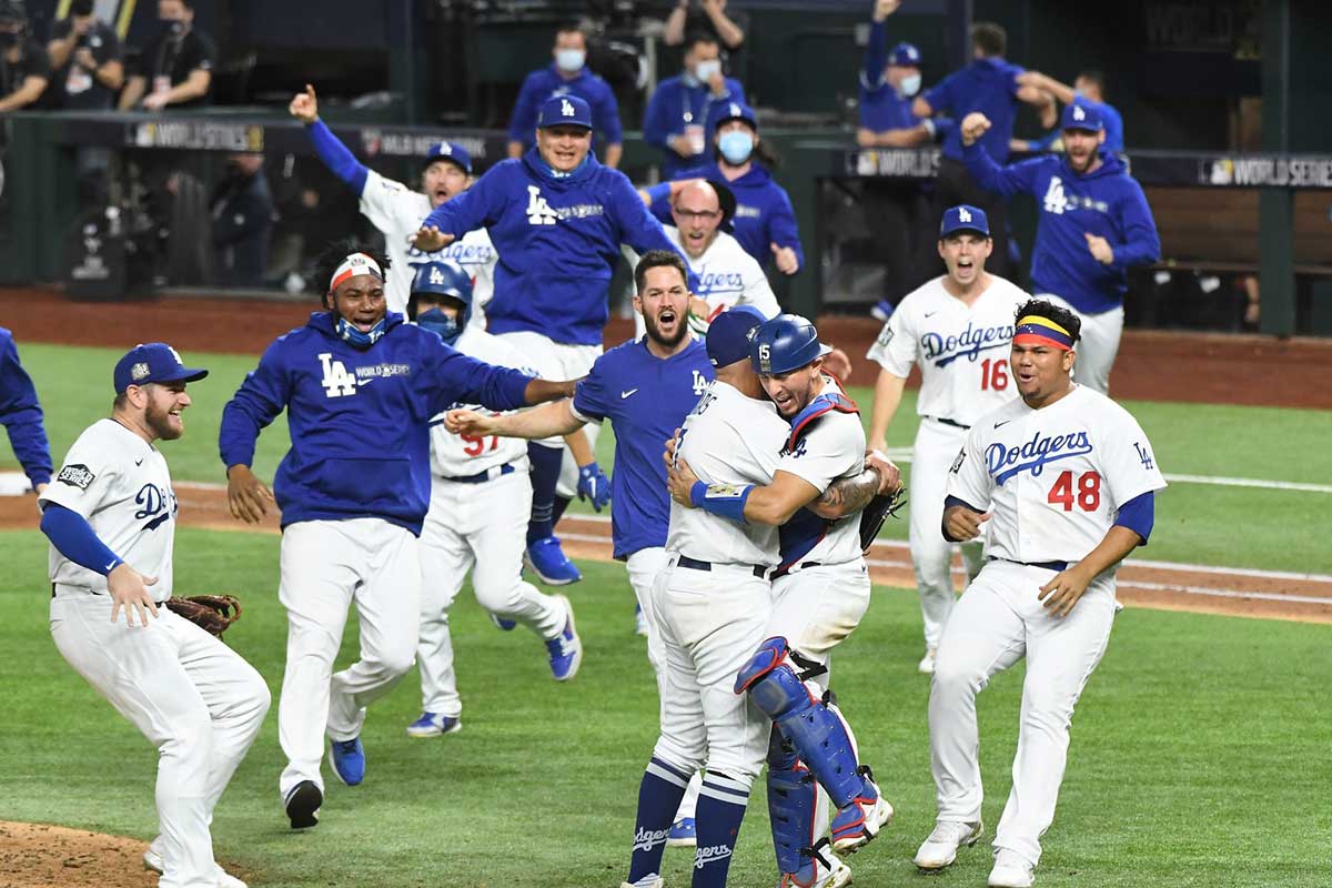 Dodgers celebrate after winning the 2020 World Series