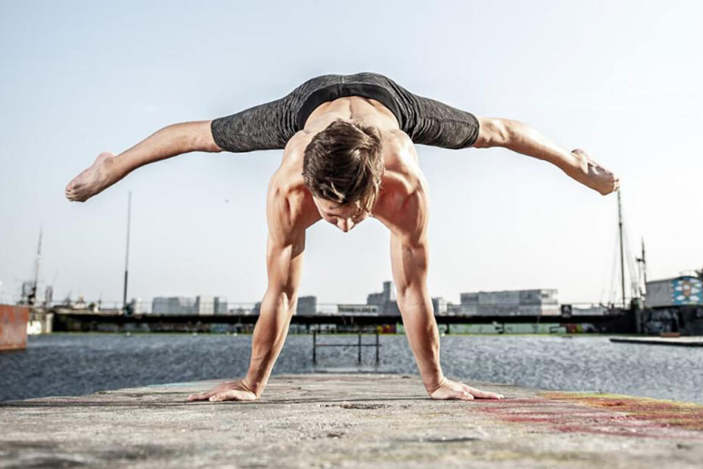 A man performing a handstand